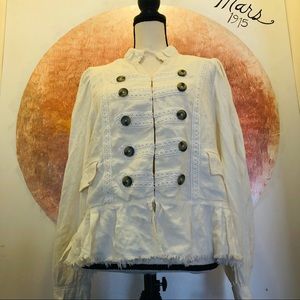 Free People | Ariana Embroidered Military Jacket | White/Cream | Size Small